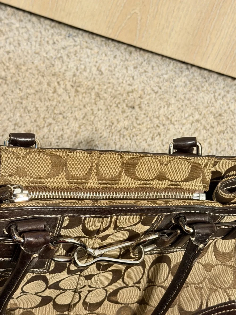 Coach Signature Jacquard Brown Leather Buckle Satchel Handbag Y2K Vintage